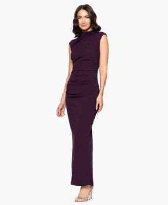 Women's Ruched Scuba Crepe Mock Neck Dress