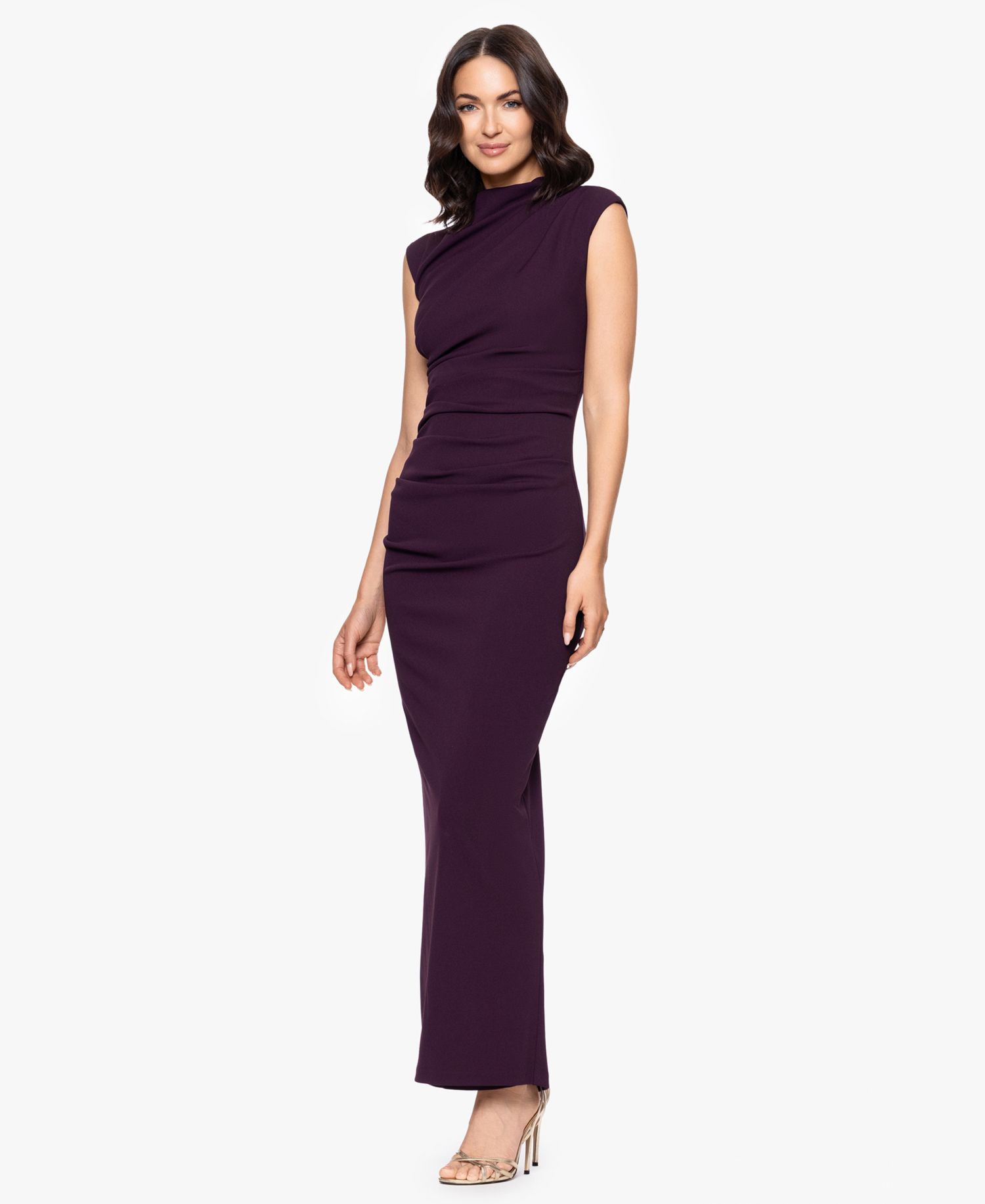 Women's Ruched Scuba Crepe Mock Neck Dress