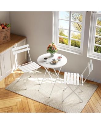 White 3-Piece Patio Bistro Set, Outdoor Folding Table & Chairs, Weather Resistant, Space Saving for Backyard & Balcony