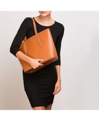 Brown Leather Shoulder Bag Big Work Tote Purse for Women Laptop Handbag with Zipper Closure