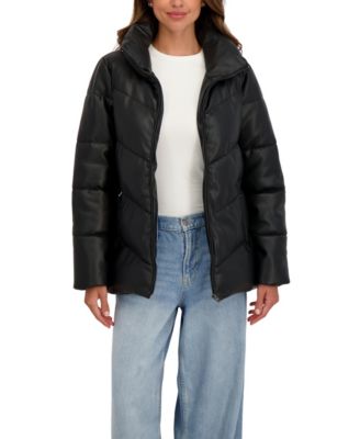 Women's Faux Leather Puffer Jacket