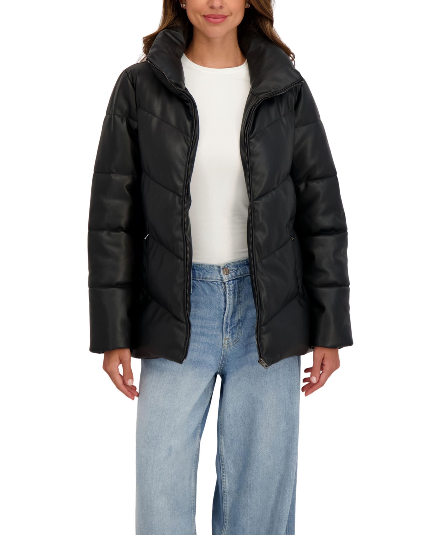 Women's Faux Leather Puffer Jacket