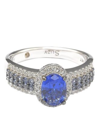Suzy Levian Sterling Silver Oval-Cut Sapphire & Created White Sapphire Anniversary Ring