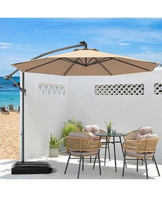 10 Feet Offset Hanging Umbrella with Base and Infinite Tilt