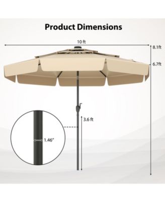 10 Feet Solar Patio Umbrella with 3-Tier Vented Top-Gray