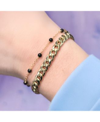 Onyx Bead Chain Bracelet 14K Gold