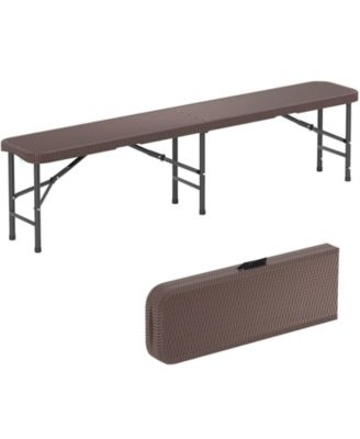 Set Of 2 6FT Plastic Folding Bench w/ 1320 LBS Capacity Handle & Lock For Outdoor