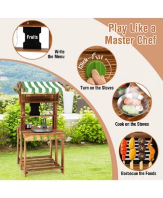 Double-Sided Mud Kitchen with Canopy and Chalkboard for 3+ Years Old