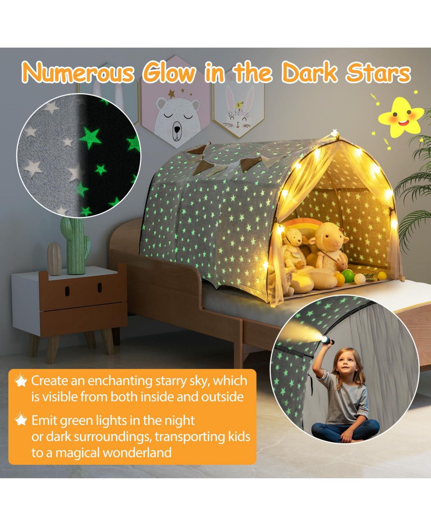 Детская игрушка Mecale Glow-in-the-Dark Twin Bed Tent, Ages 3+ — фото 4