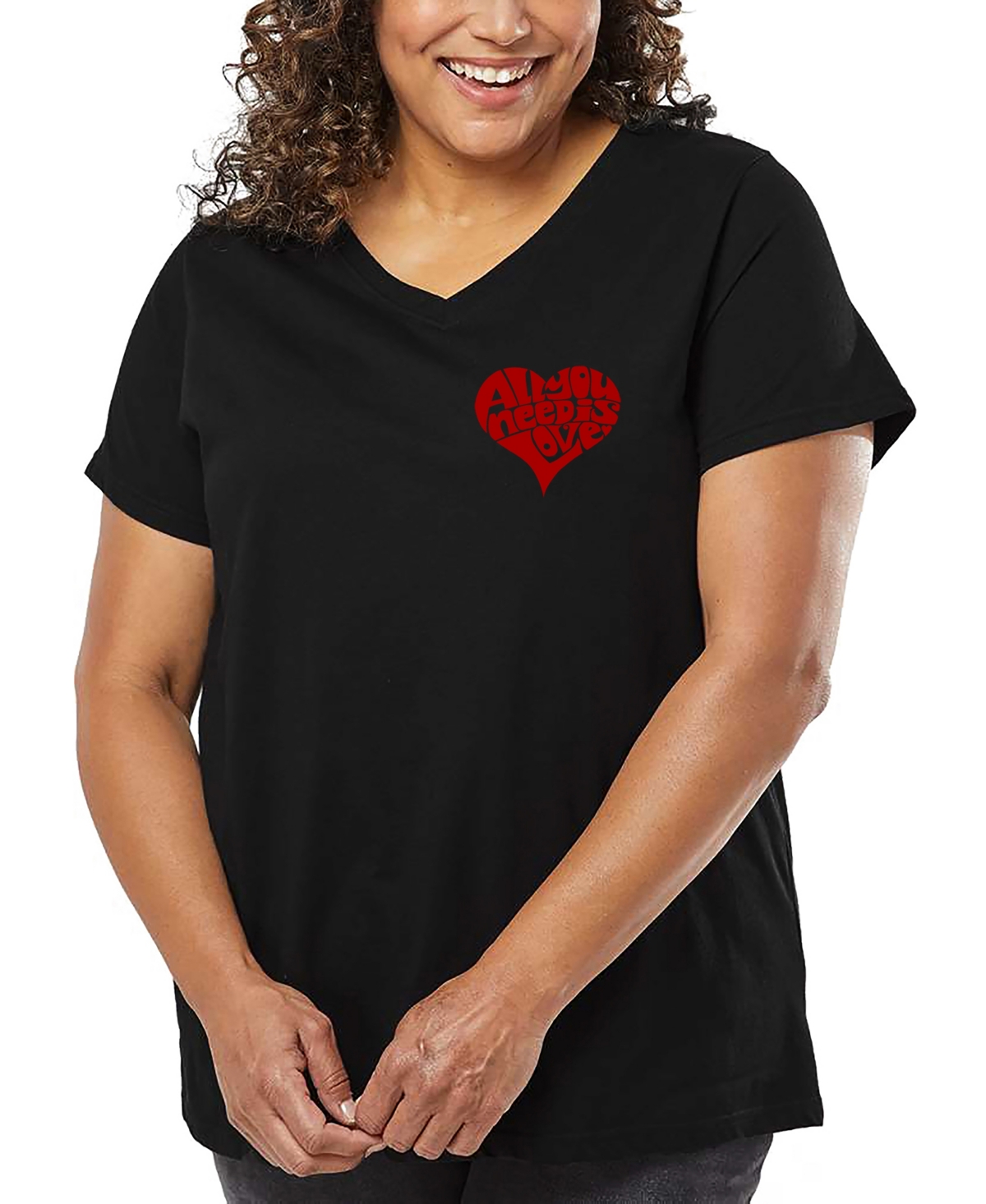 La Pop Art Plus Size Have Yourself A Merry Little Christmas Word Art V-neck T-shirt In Black