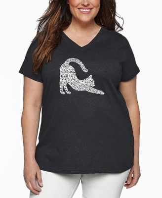 Plus Size Stretching Cat Word Art V-Neck T-Shirt