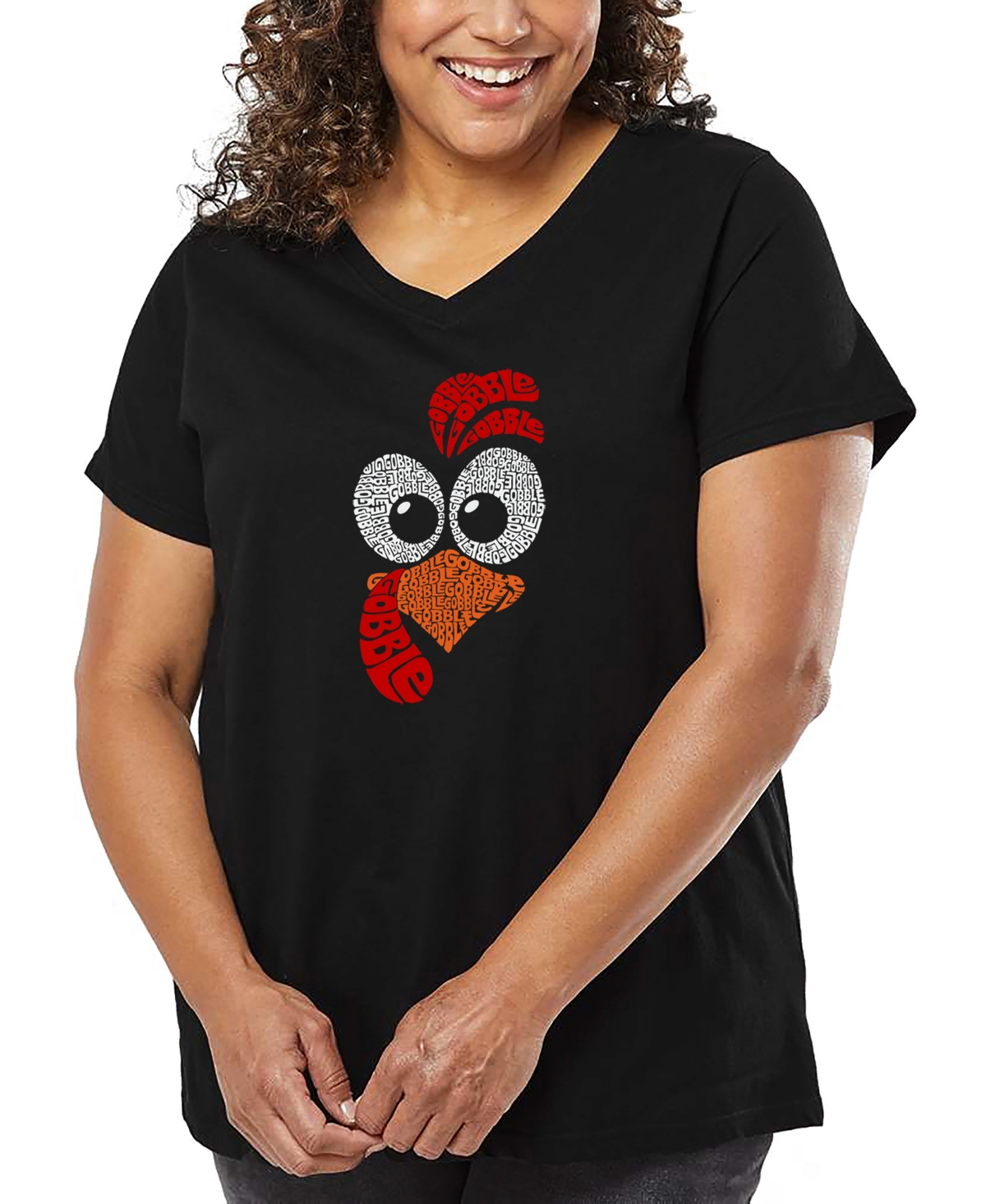 La Pop Art Plus Size Have Yourself A Merry Little Christmas Word Art V-neck T-shirt In Black