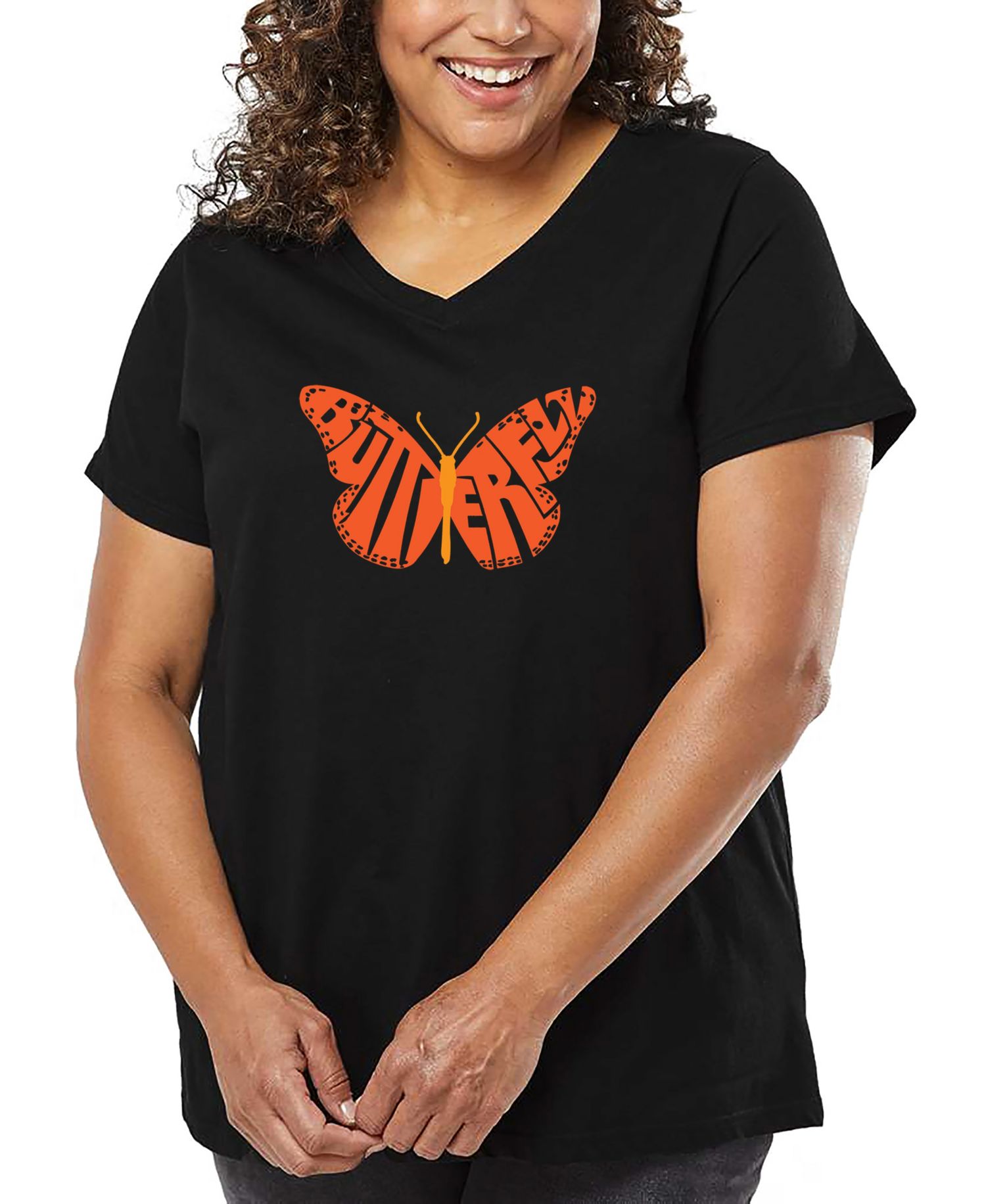 Plus Size Butterfly Word Art V-Neck T-Shirt