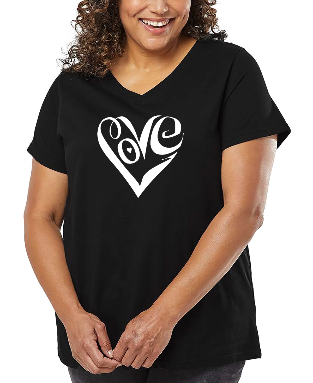 La Pop Art Plus Size Have Yourself A Merry Little Christmas Word Art V-neck T-shirt In Black