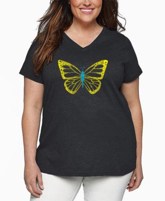 Plus Size Butterfly Word Art V-Neck T-Shirt