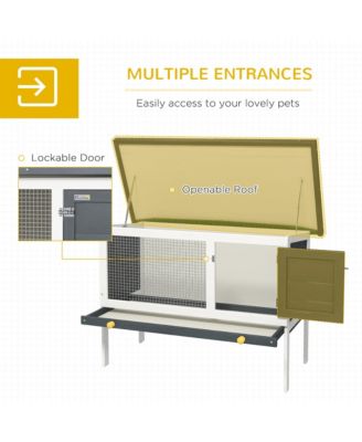 Fir Wood Rabbit Hutch W/ Slide-Out Tray and Openable Roof, Dark