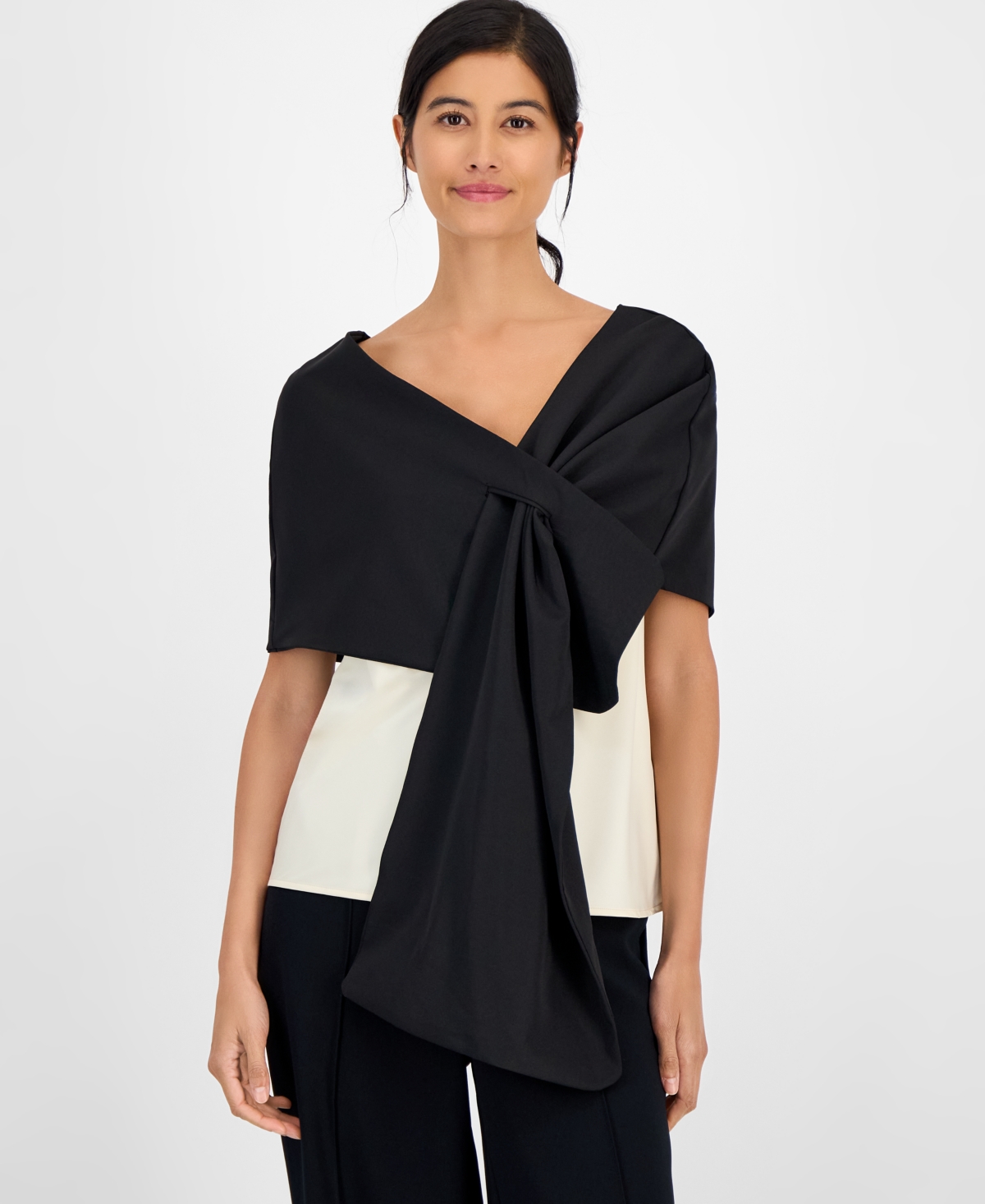 Inc International Concepts Solid Pull Through Evening Wrap, Macy's Exclusive In Black