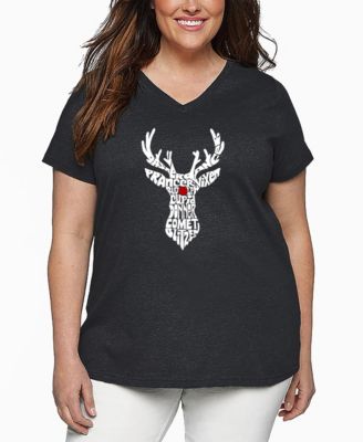 Plus Size Santa's Reindeer Word Art V-Neck T-Shirt