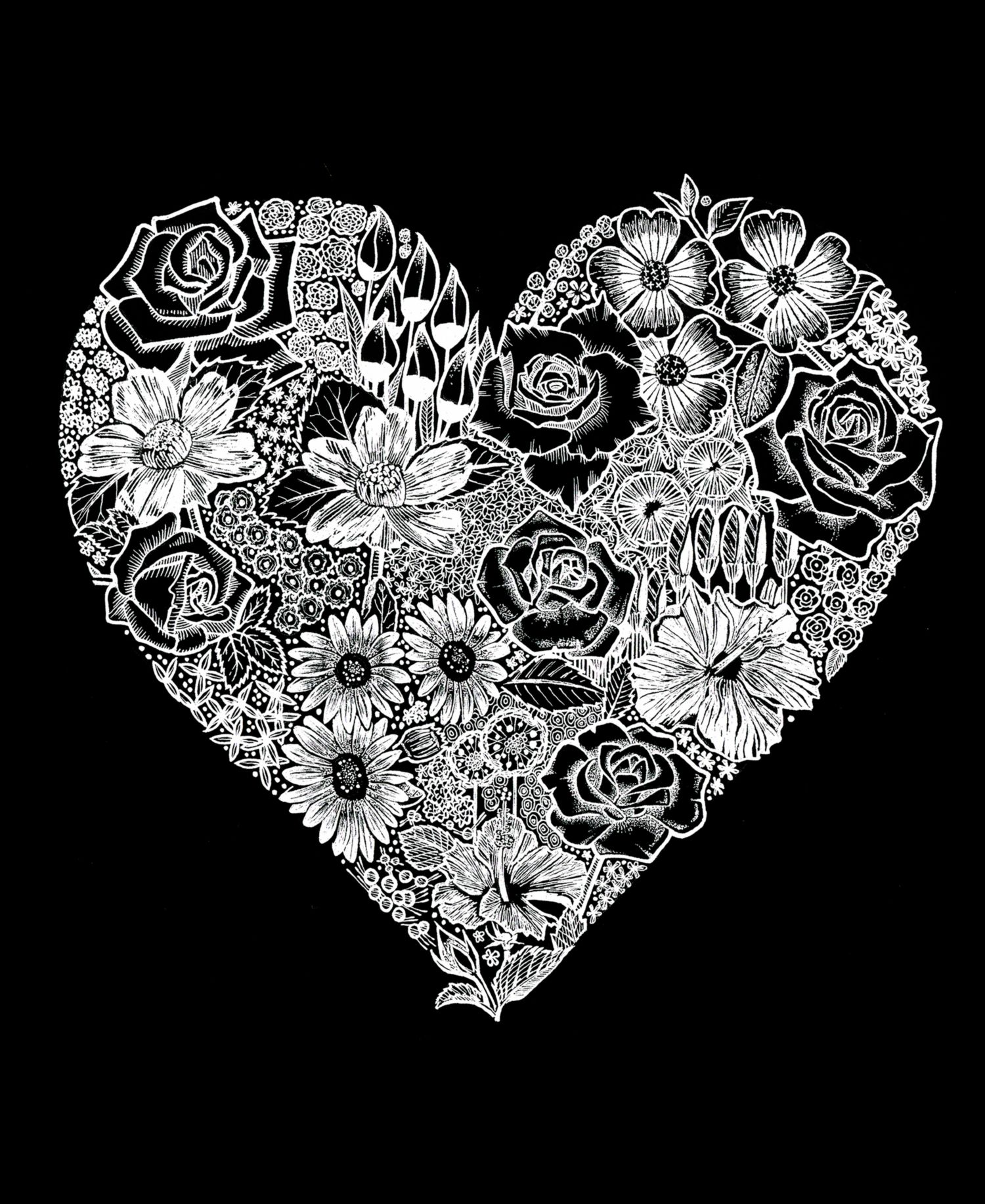 Plus Size Heart Flowers Word Art V-Neck T-Shirt