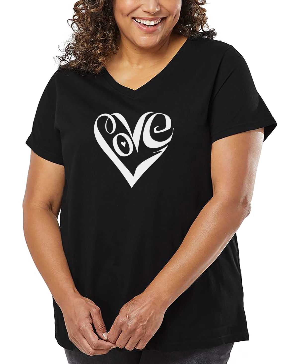 La Pop Art Plus Size Have Yourself A Merry Little Christmas Word Art V-neck T-shirt In Black