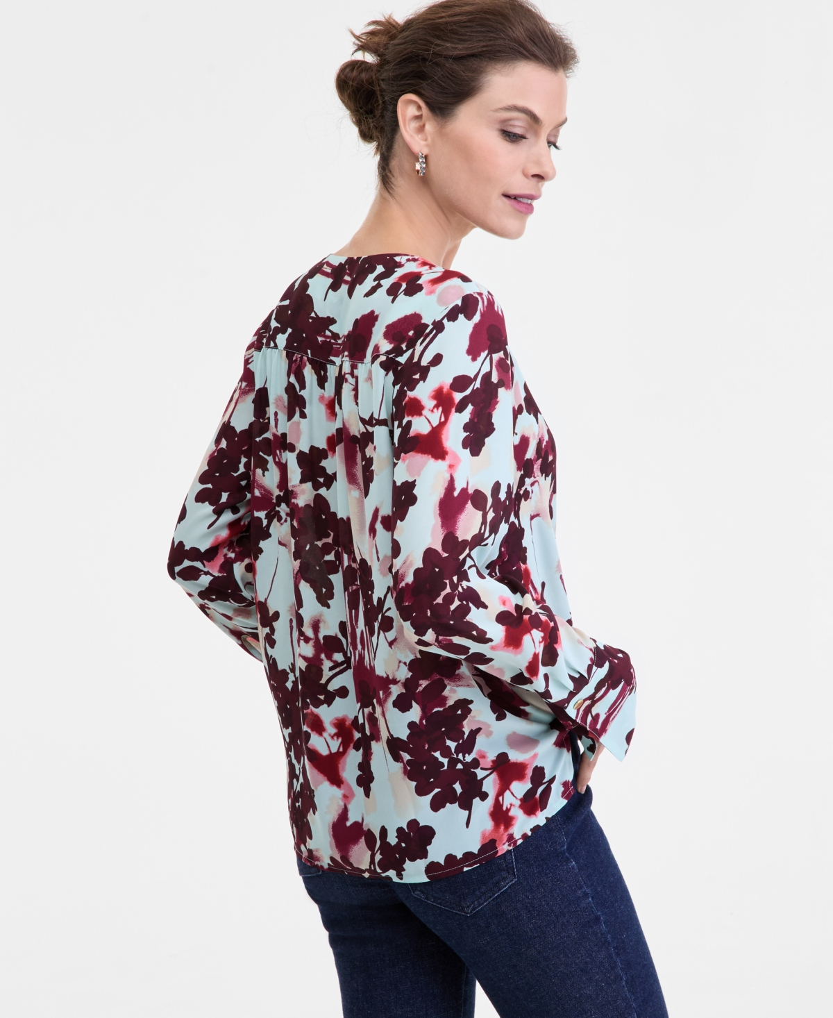 Inc International Concepts Women's Surplice Long-sleeve Blouse, Exclusively At Macy's In Multi