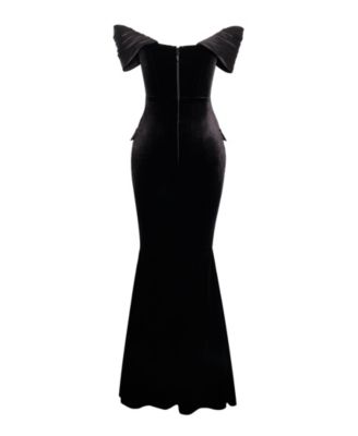 Women Qamra Black Velvet Off Shoulder Mermaid Maxi Dress