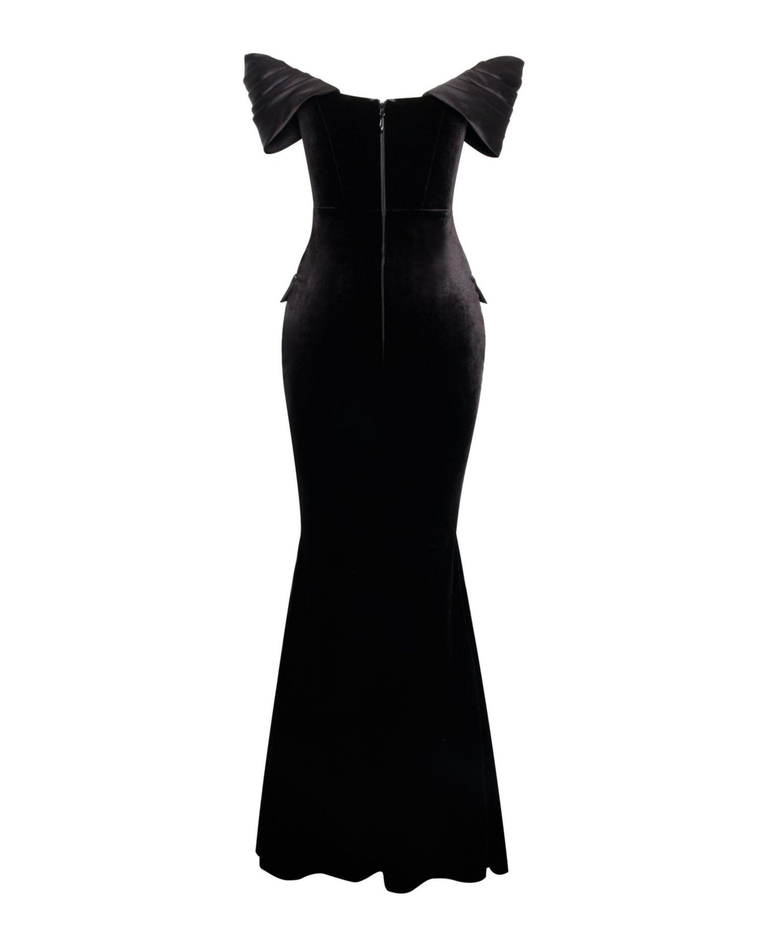 Women Qamra Black Velvet Off Shoulder Mermaid Maxi Dress