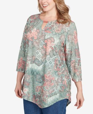 Plus Size Floral Patchwork Asymmetric Top