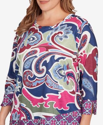 Plus Size Geo Paisley Border Top