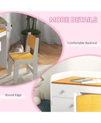 Kids Desk and Chair Set with Storage Drawer, Study Desk with Chair for Children for Arts &amp; Crafts, Snack Time, Homeschooling, Homework, White