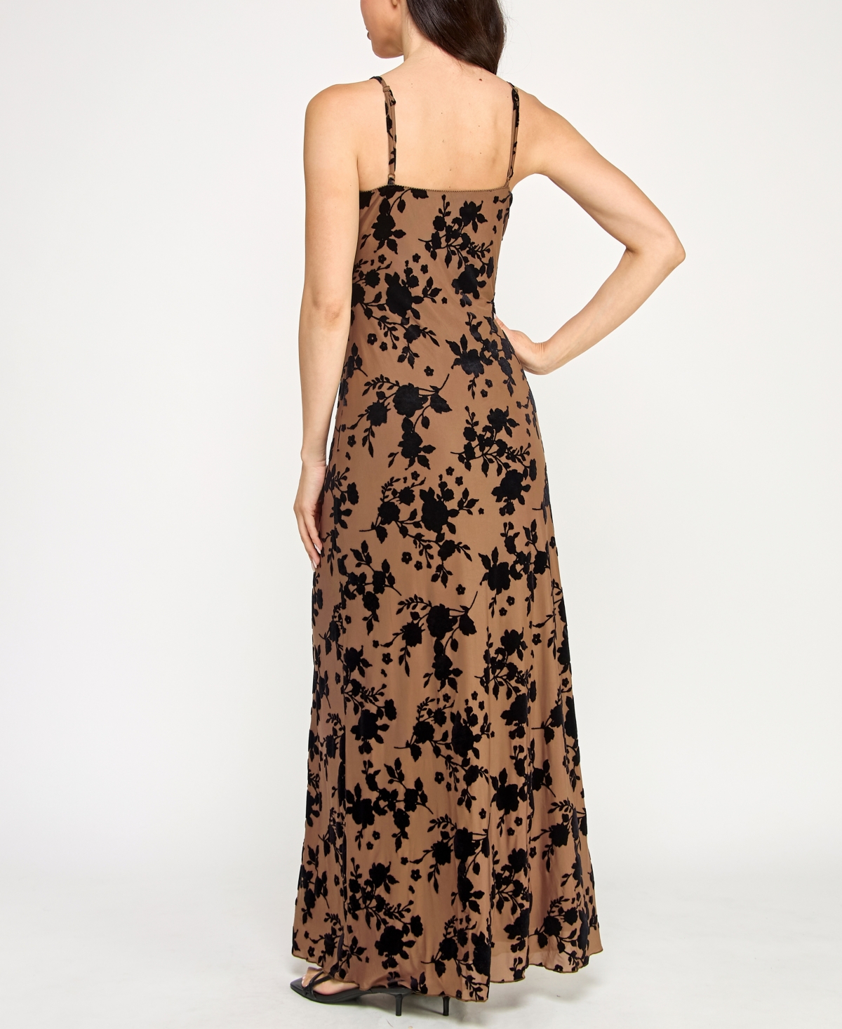 Row A Juniors' Strappy Flocked Sleeveless Dress In Brown