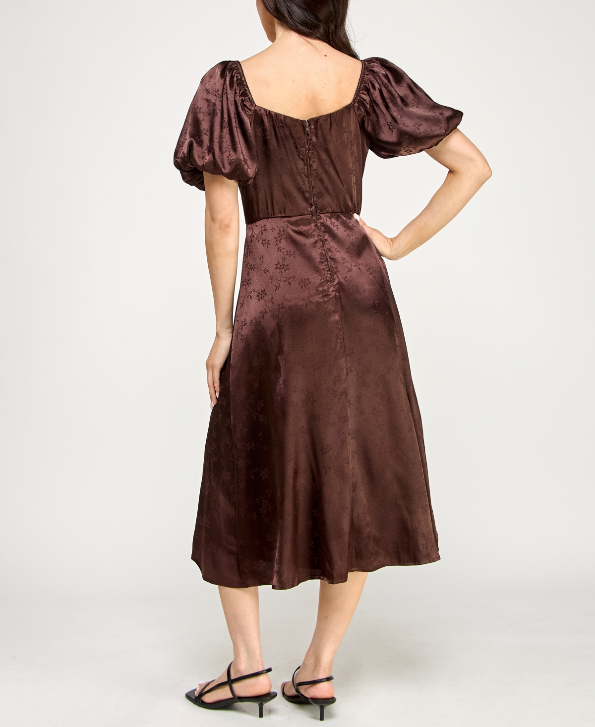 Trixxi Juniors' Puff Sleeve Button Down Midi Dress In Brown