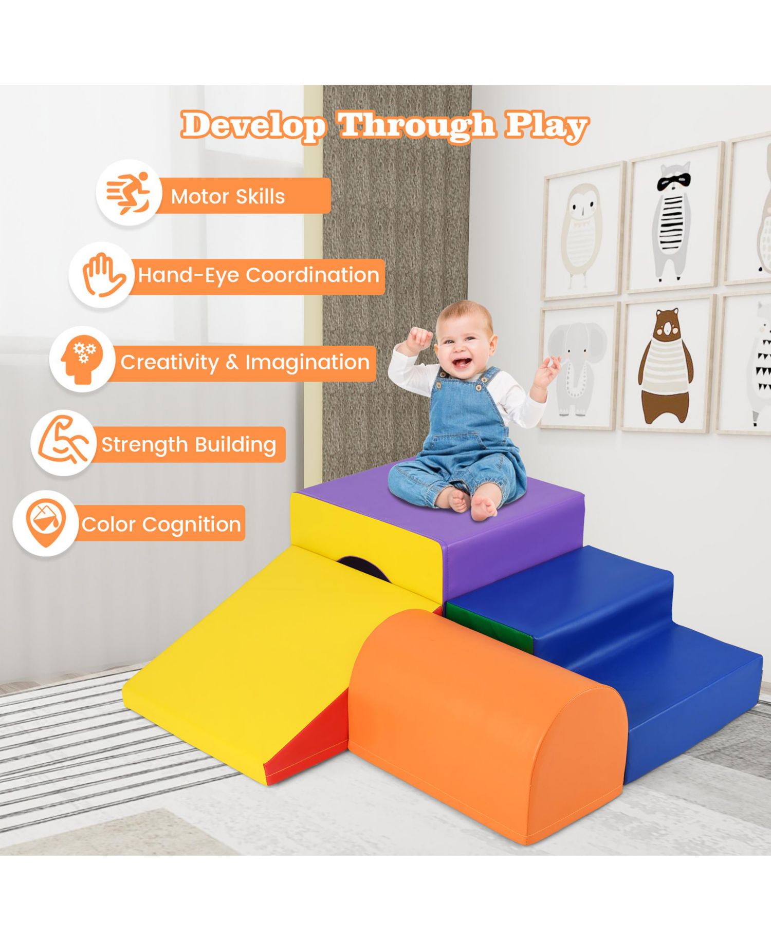Kids Climb and Crawl Activity Playset Blocks w/ Waterproof PU Cover EPE Foam