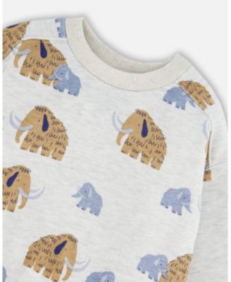 Baby Boy Long Sleeve Crew Neck Fleece Sweatshirt Beige Mammoth Print - Baby