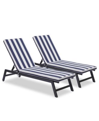 75 Inch Blue Striped Chaise Lounge Cushion Set with Removable Covers