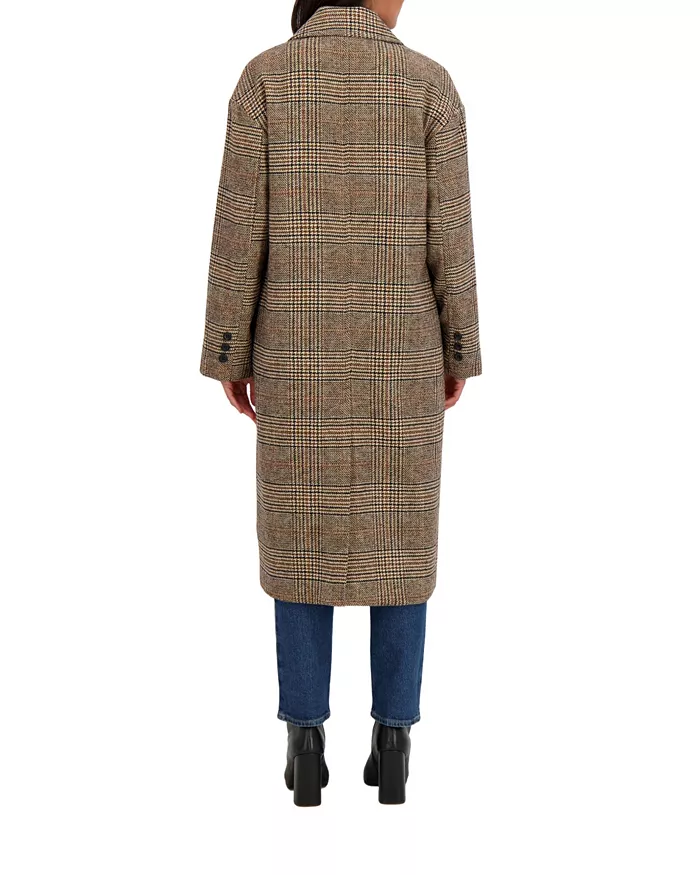 Women's Long Oversized Double Breasted Faux Wool Coat - thumbnail 4