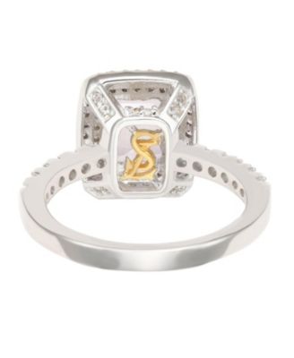 Suzy Levian Sterling Silver Emerald Cut Topaz and Sapphire Double Halo Ring