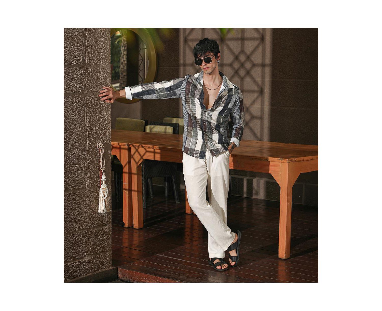 Men's Multicolour Woven-Block Oversized Shirt