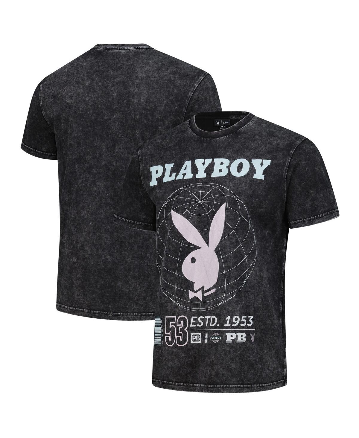 Мужская  Черная футболка Playboy с кроликом в потертом стиле Оверсайз