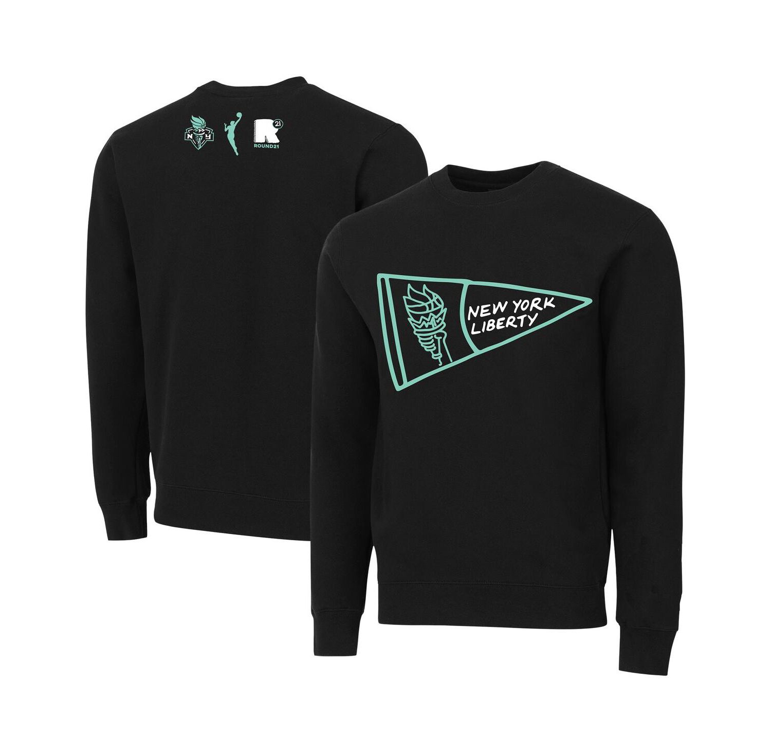 Men's and Women's Black New York Liberty Pennant Crewneck Pullover Sweatshirt