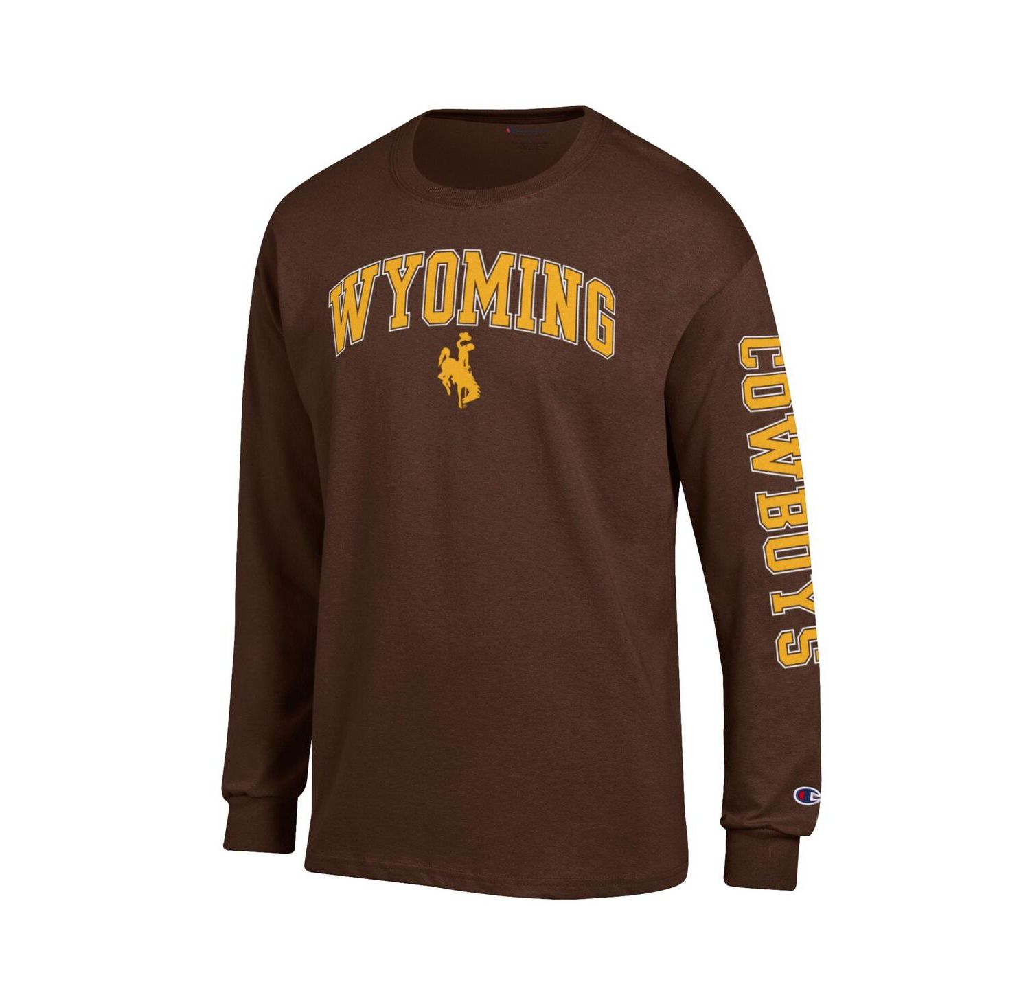 Men's Brown Wyoming Cowboys Arch Over Logo 2-Hit Long Sleeve T-Shirt