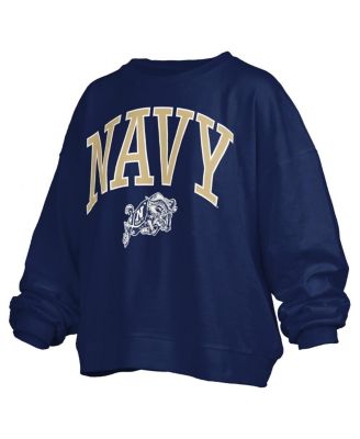 Women's Navy Midshipmen Janise Arch Over Logo Waist Length Oversized Pullover Sweatshirt