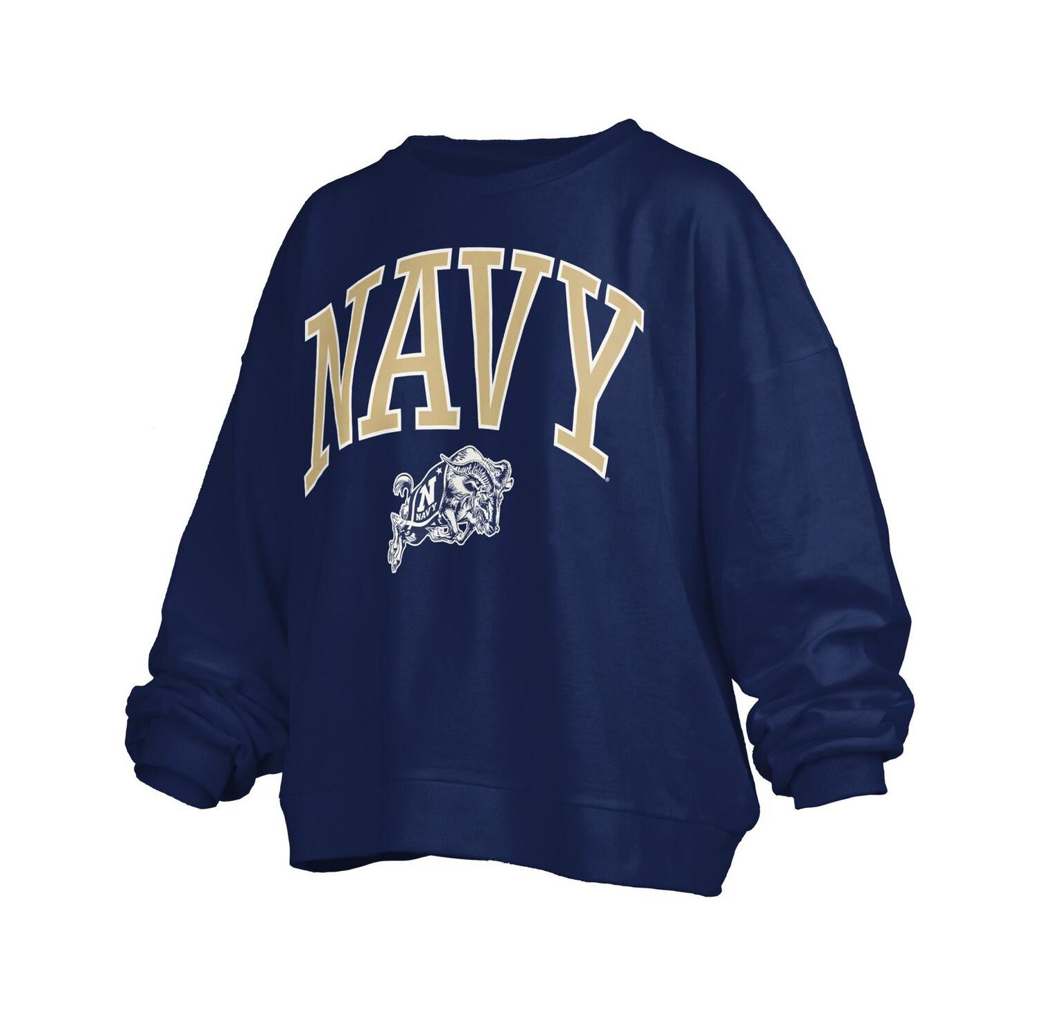 Women's Navy Midshipmen Janise Arch Over Logo Waist Length Oversized Pullover Sweatshirt