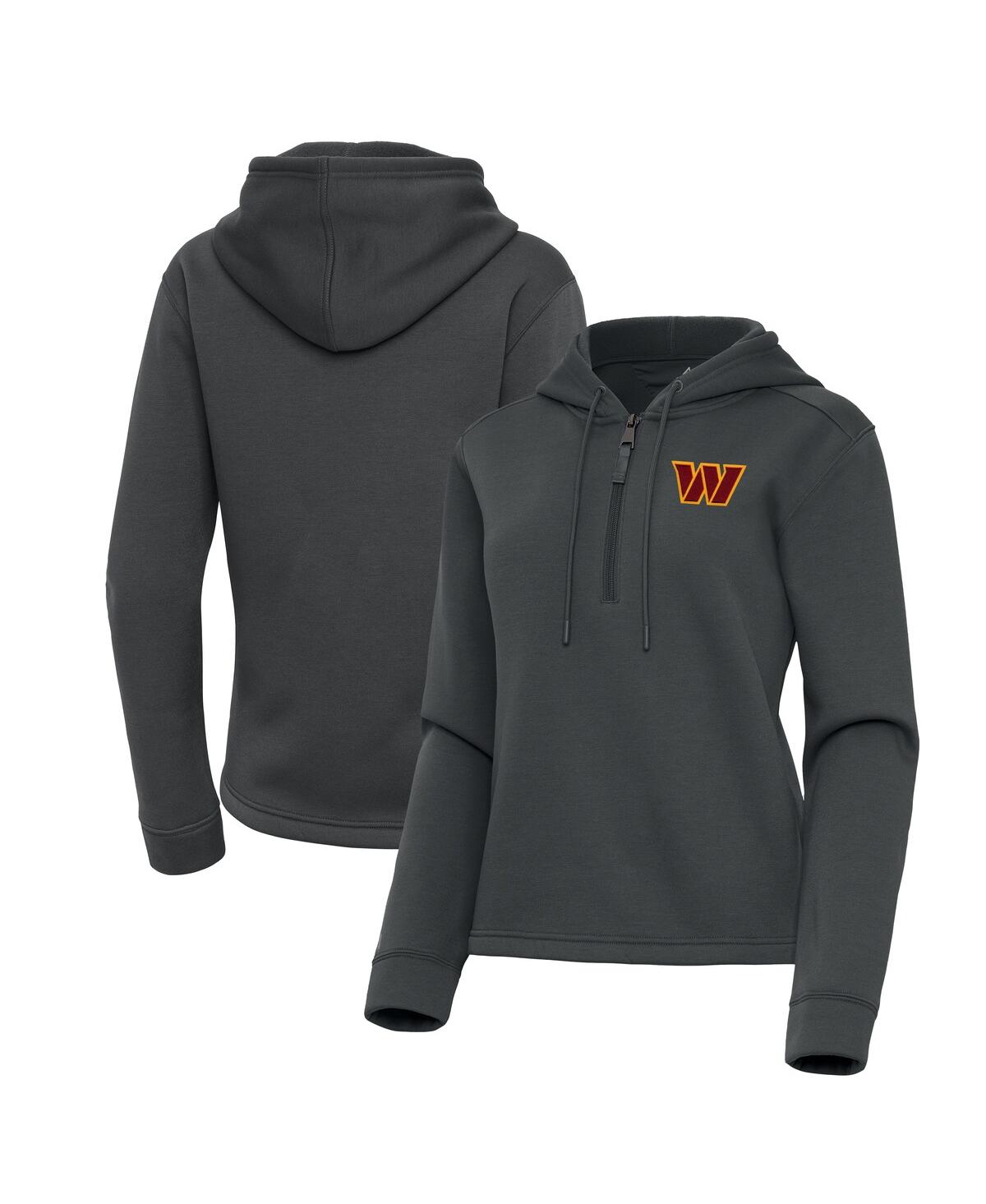 Antigua Women's Pewter Detroit Lions Contemporary Quarter-zip Hoodie In Gray