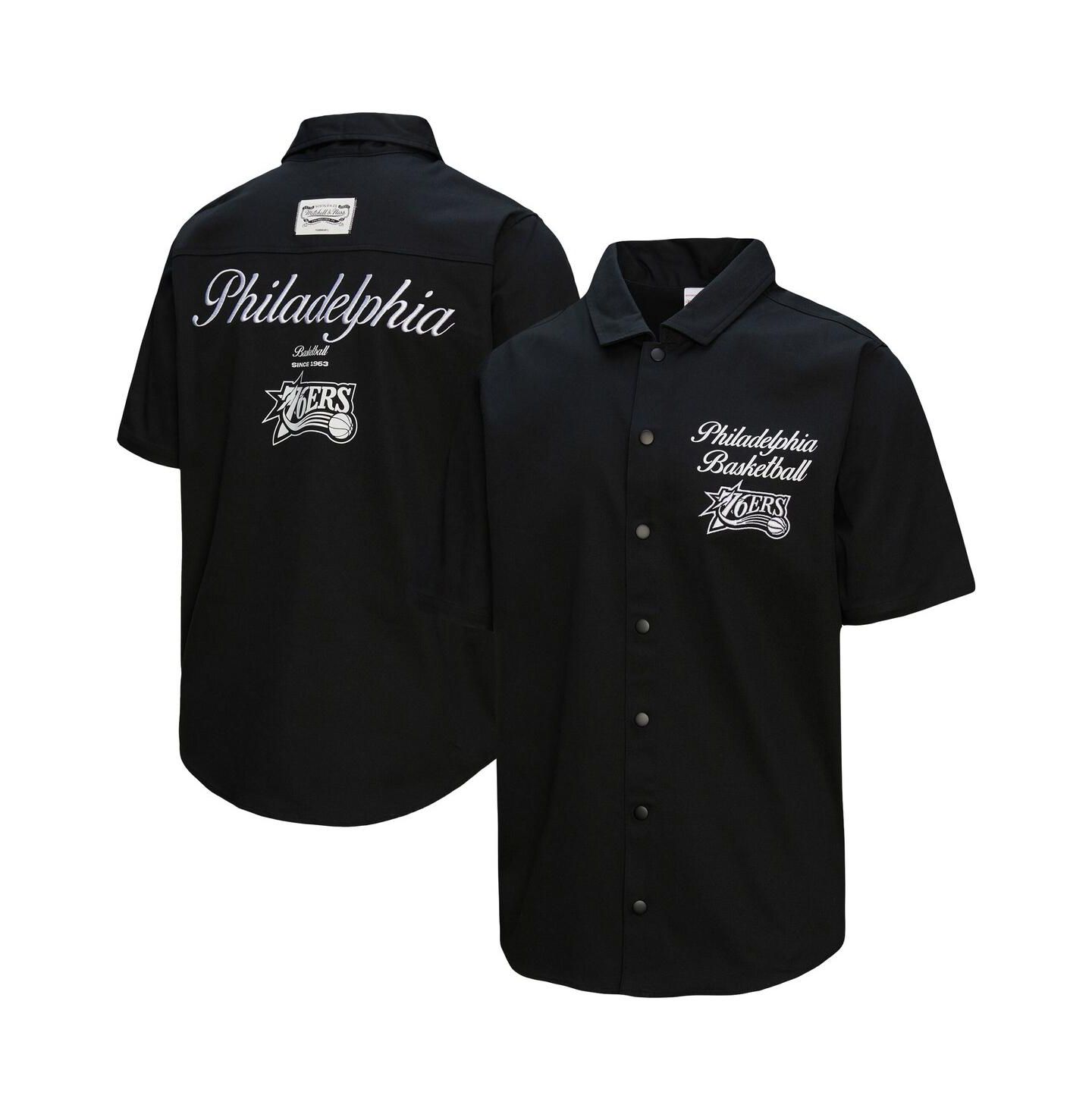 Мужская рубашка Mitchell & Ness Black Philadelphia 76ers Hardwood Classics Camp — фото 1