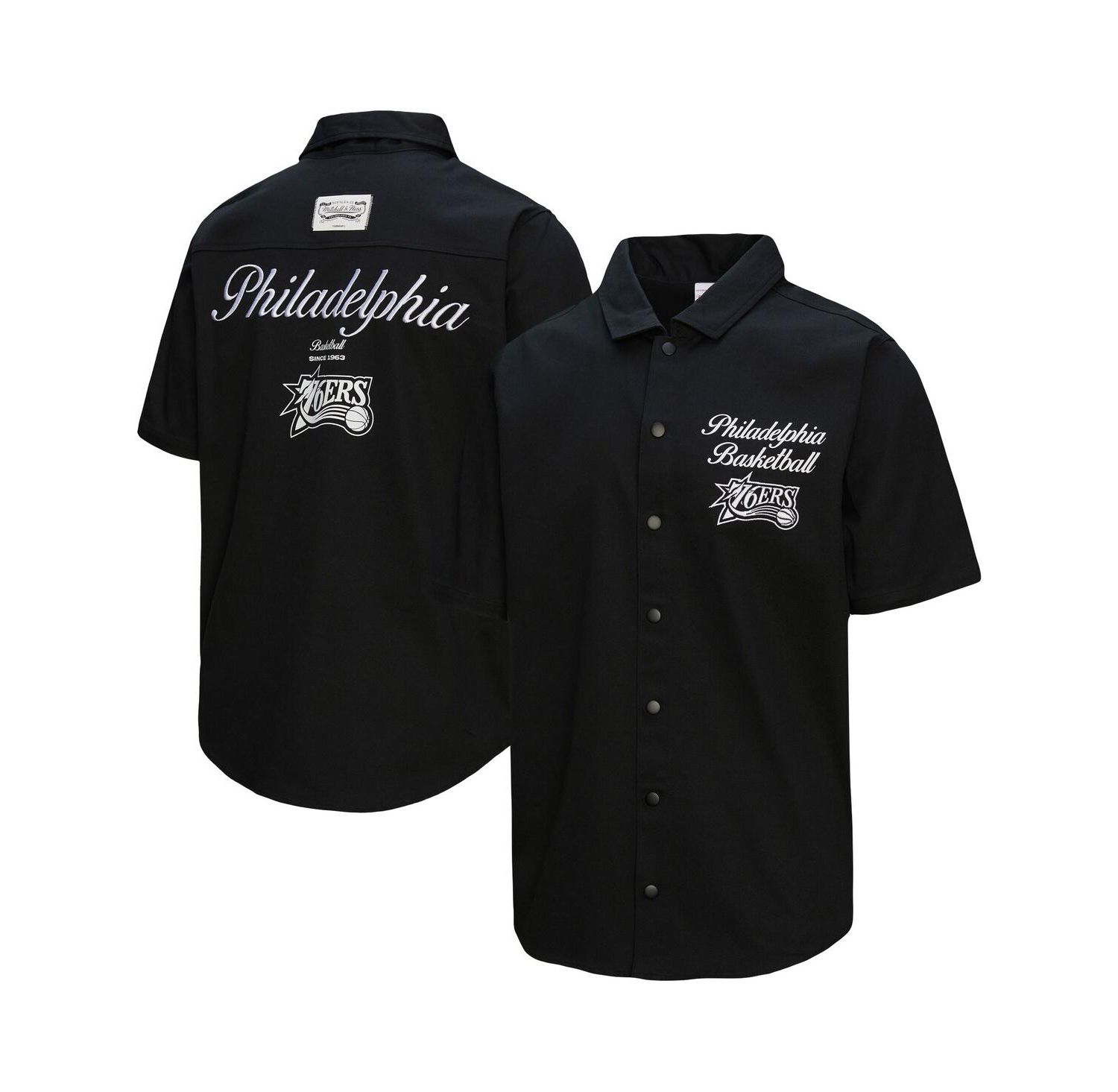 Men's Black Philadelphia 76ers Hardwood Classics Camp Shirt