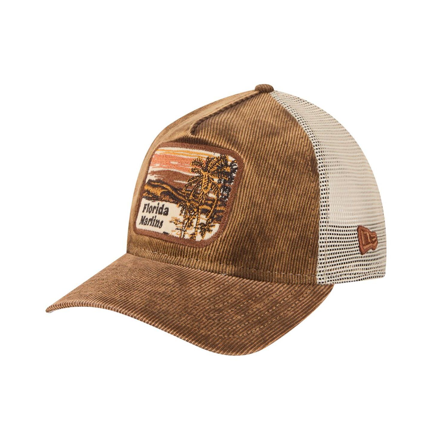 Мужская кепка New Era Dark Brown Florida Marlins Vintage Landscape 9TWENTY A-Frame Adjustable Trucker Hat — фото 4
