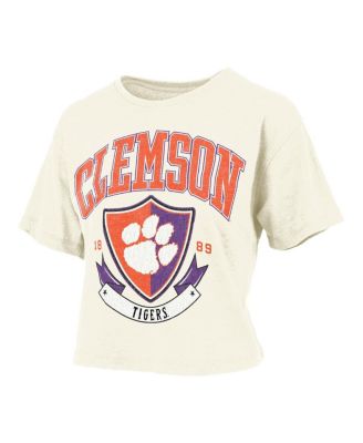 Women's Cream Clemson Tigers Buckler Vintage Cropped T-Shirt