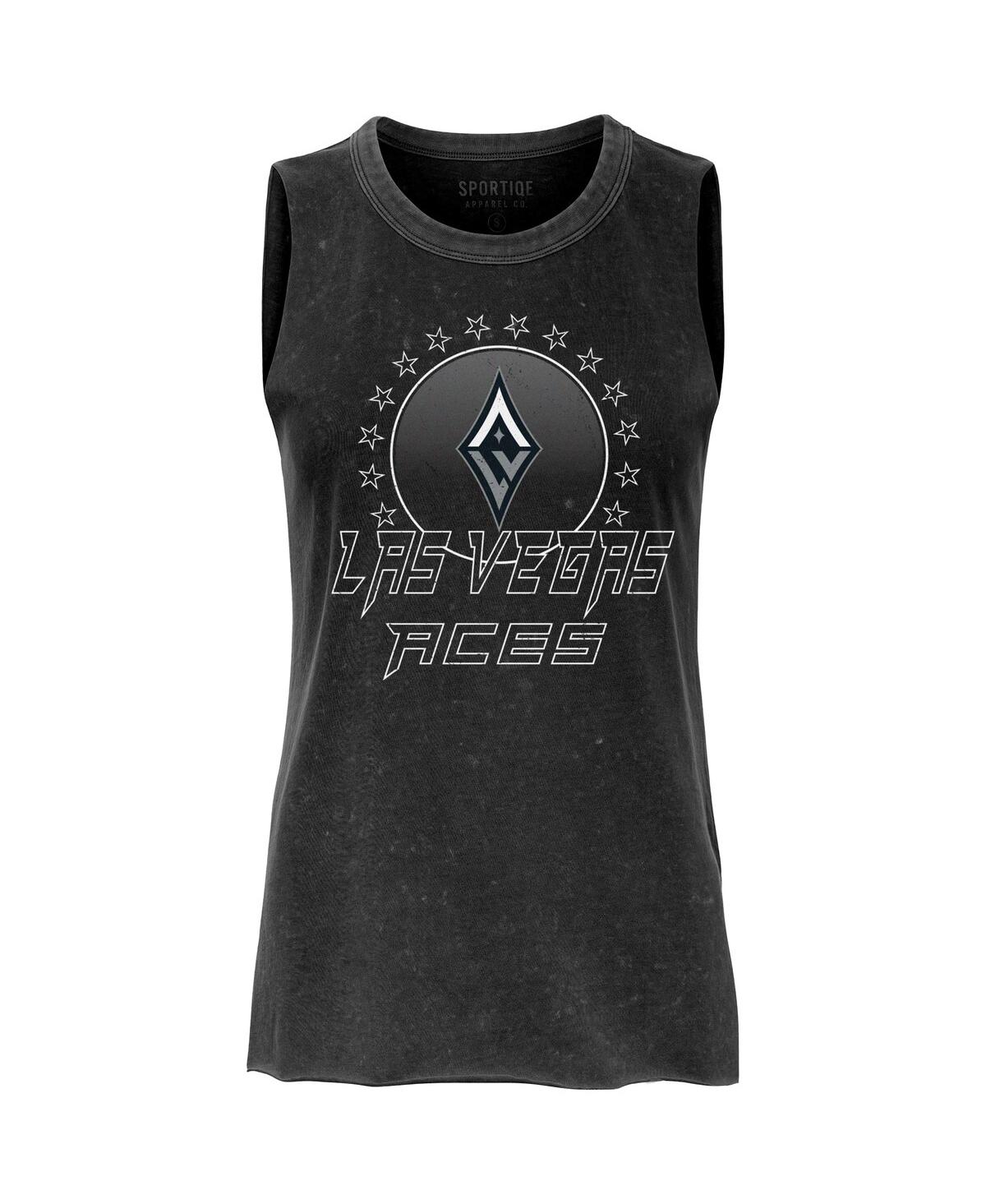 Sportiqe Women'sâ Black Las Vegas Aces Rock Roll Collection Turner Mineral Wash Tank Top In Black