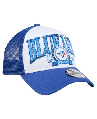 Men's White/Royal Toronto Blue Jays Distressed 9FORTY A-Frame Adjustable Trucker Hat